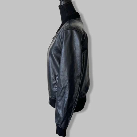 Ci Sono By Cavalini Black Faux Leather Bomber Jacket - Picture 2 of 16